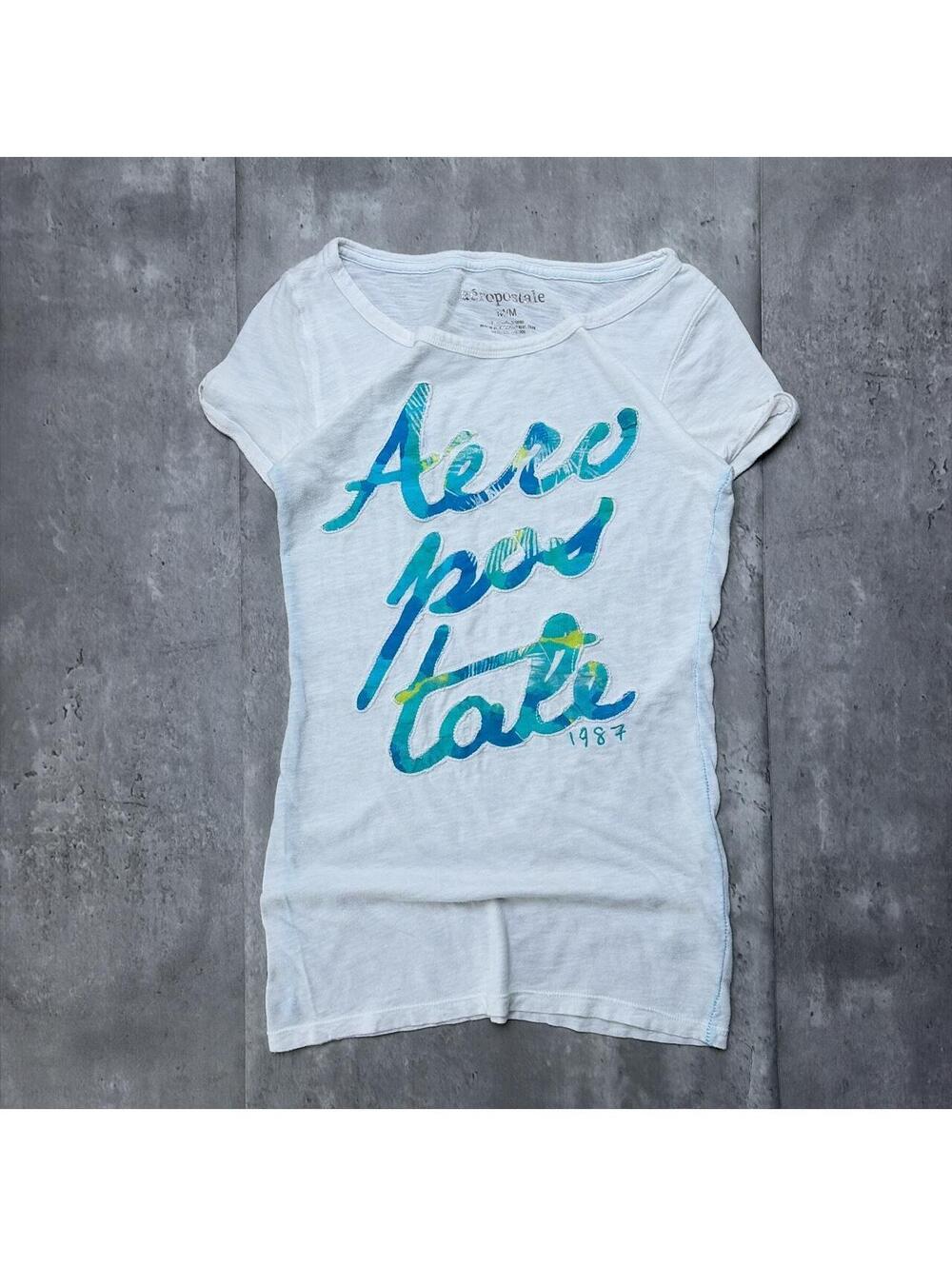 Y2K White Aeropostale Surf Grunge Skater T-Shirt